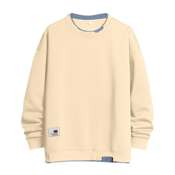 Bcfgryg Men Crewneck Sweatshirts Casual Winter Long Sleeve Loose Tops Oversized Big and Tall Sweashirt,Beige L