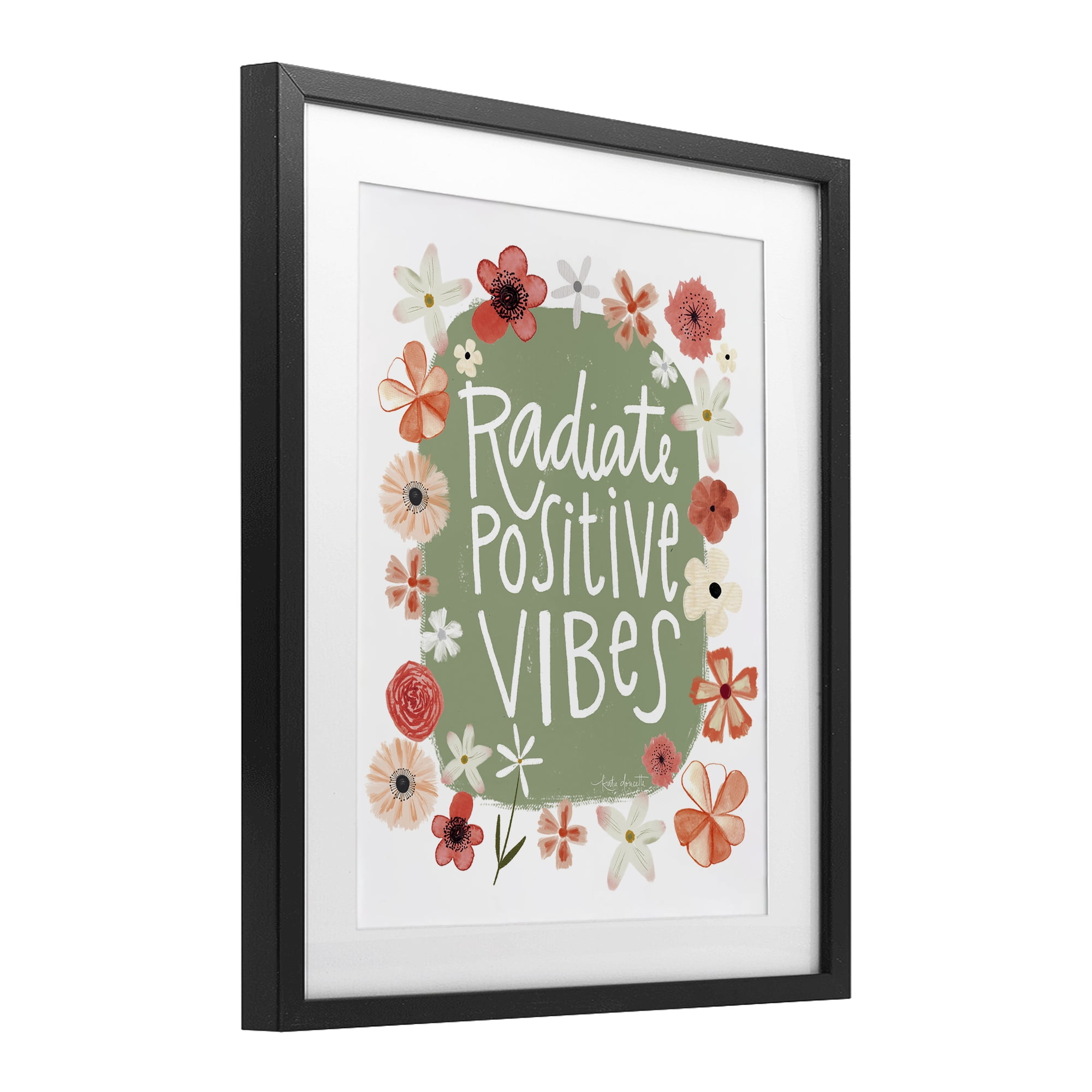 Stupell Industries Floral Radiate Positive Vibes Black Framed Print Under Glass, design by Katie Doucette