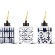 Glass Tie-Dye Tabletop Torches, 3-Pack – Decorative Outdoor Torches for Patio, Backyard & Garden – Portable Tabletop Citronella Torches for Outdoor Lighting – Blue, 5.75-Inch