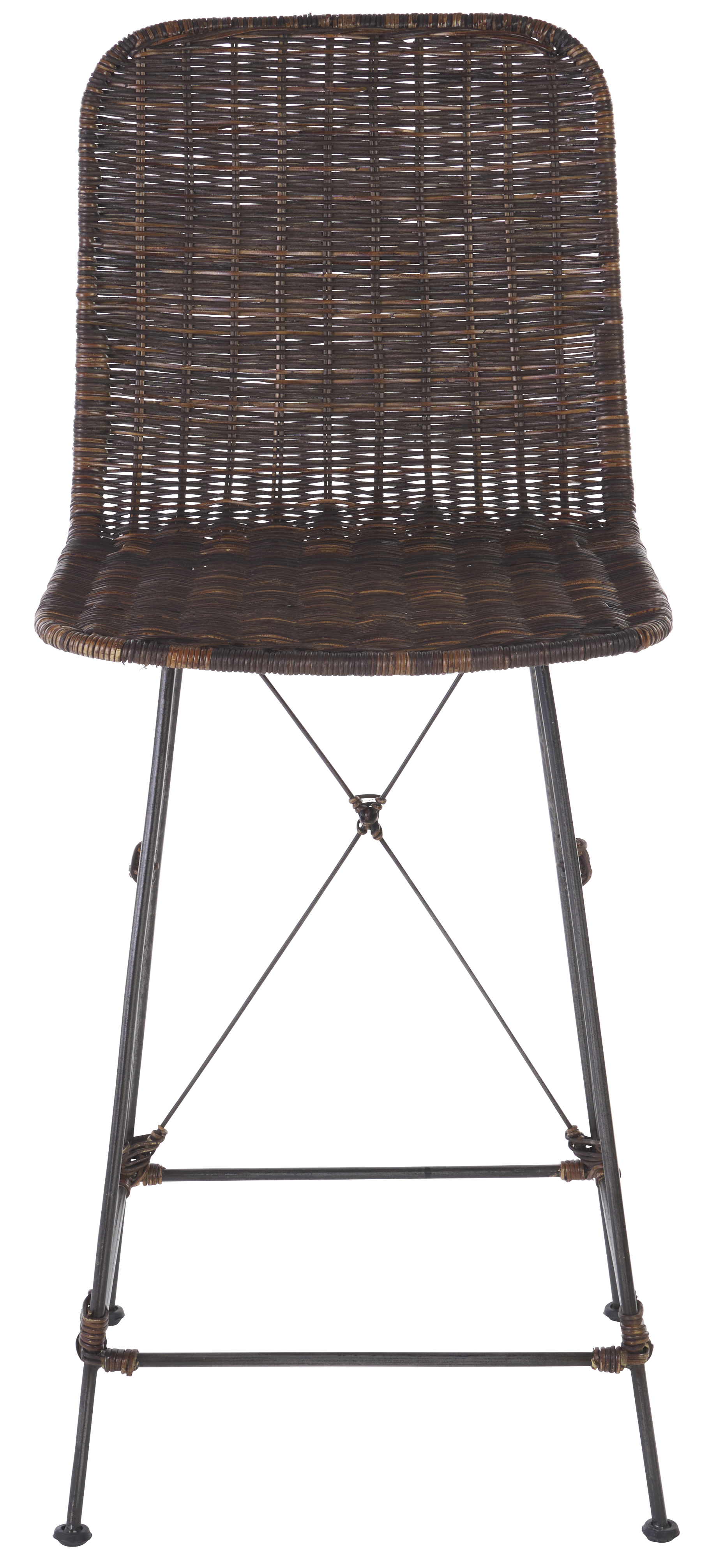 Safavieh Minerva Weaved Bohemian Mid Back Metal and Rattan Stools, DarkBrown/Black (Set of 2)