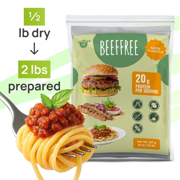 Creative Pea Plant-Based Beef-Style Dry Mix – Just Add Water & Oil, Makes ~2 lb Prepared Food, High-Protein Pea Protein, Gluten-Free, Vegan – 227g