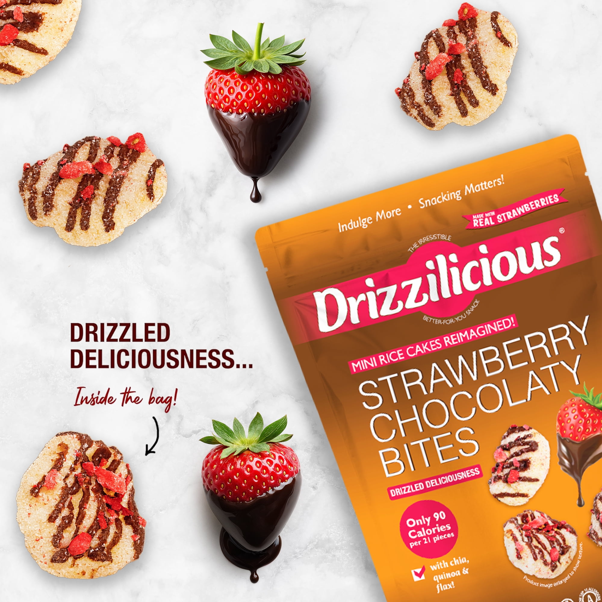 Drizzilicious Mini Rice Cakes, Strawberry Chocolaty Bites Gluten Free Snacks, Rice Crisps 4 oz