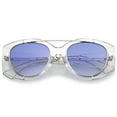 thumbnail image 1 of Futuristic Translucent Wire Metal Arms Crossbar Round Flat Lens Oversize Sunglasses 53mm (Clear Silver / Blue Gradient), 1 of 4