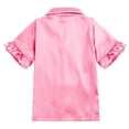thumbnail image 5 of WUANDIXFA Girls Button Down Satin Pajama Sets 2PCS Ruffle Short Sleeve Top with Pants Sleepwear Outfit for Teens,Pink,8-9 Years, 5 of 7