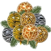22 Inches Large Animal Print Foil Balloons 4D Wild Mylar Balloon Zebra Stripe Liners Cheetah Safari Zoo Animals Party Decorations Supplies for Jungle Theme Baby Shower Birthday Party, 8 Pieces