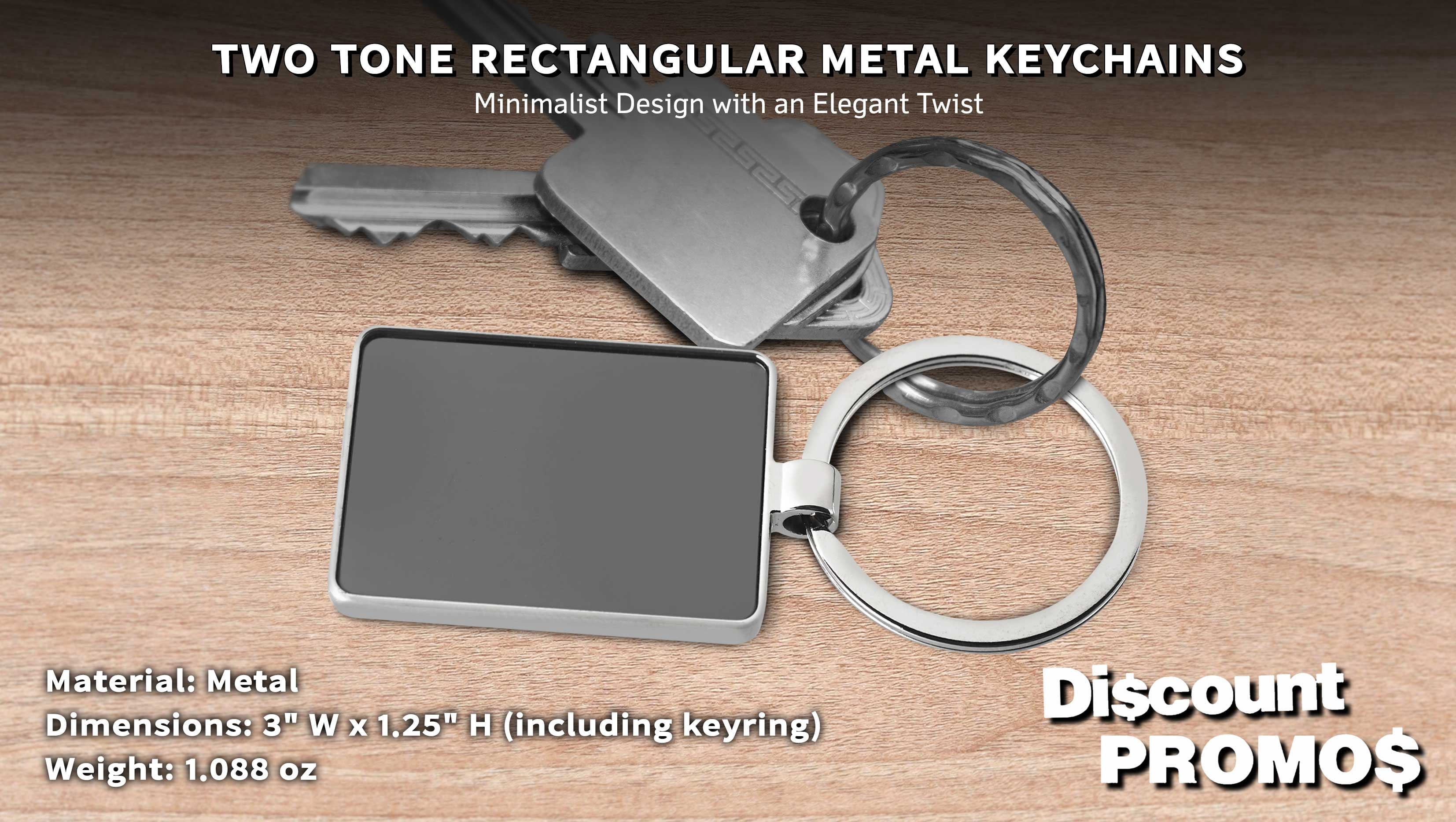10 Two Tone Rectangular Metal Keychains Set - Key Ring, High Quality - Black