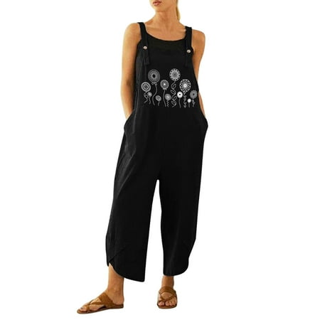 

Summer Jumpsuit for Women Summer Womens Overall Dungarees Button Cotton Linen Loose Casual Jumpsuit Rompers Playsuit With Pockets Women Turtle Neck Long Sleeves