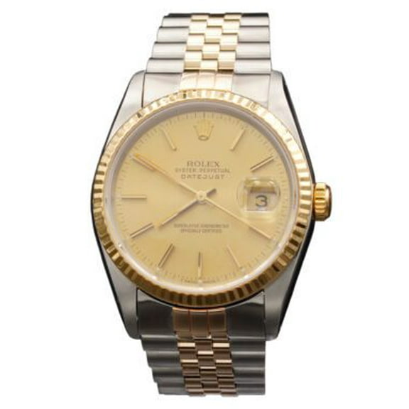 Pre-Owned Mens Rolex Two-Tone Datejust Watch Gold Champagne Dial 16233