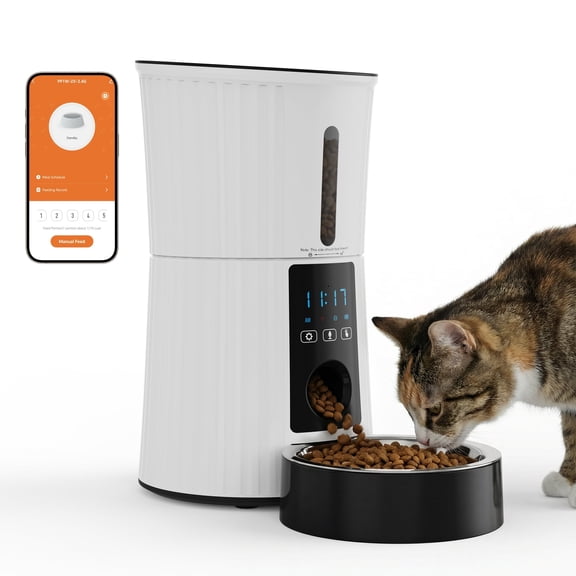 SHOUFTW 4L Automatic Pet Feeder for Cats & Dogs, Timed Dry Food Dispenser with Portion Control, Voice Recorder, Dual Power,White