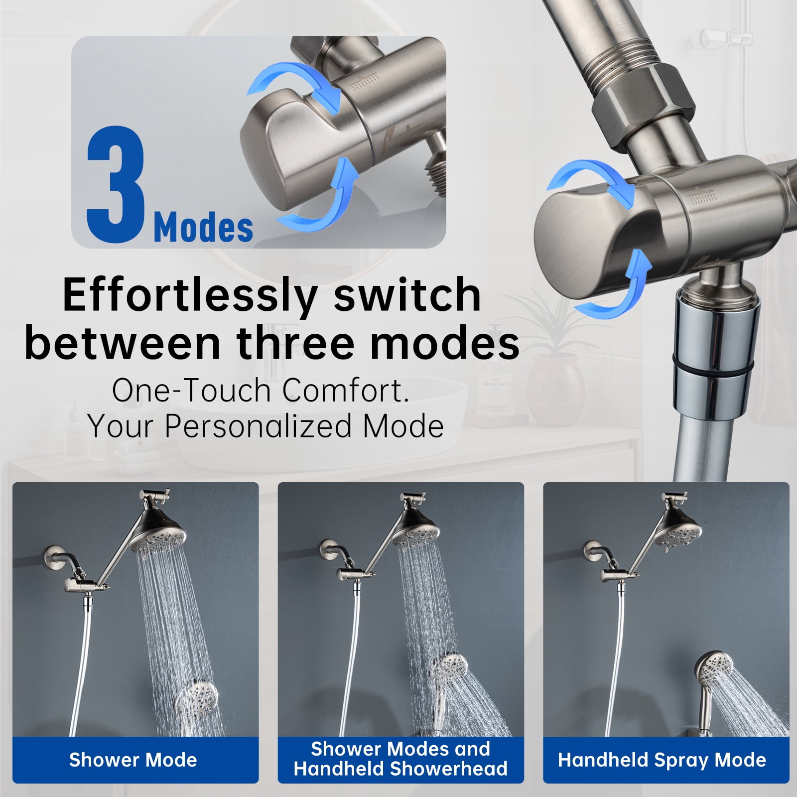 Joyrain Multi-angle adjustable showerhead& Handheld High-pressure 8 Spray Modes Shower Head, Rain Shower Combination with Straight Adjustable Extension Arm