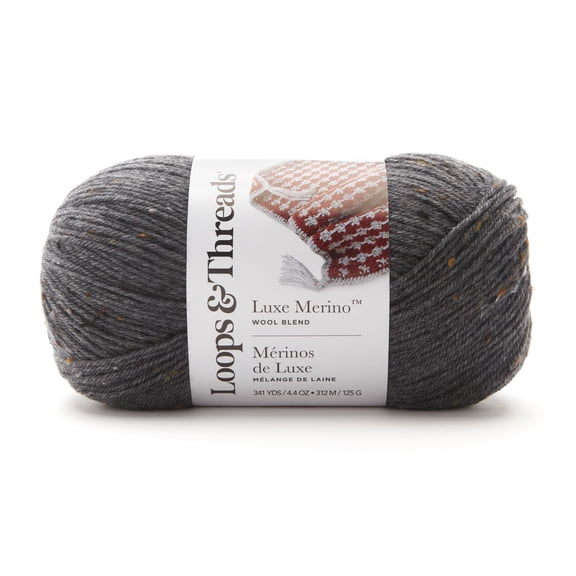 Luxe Merino Tweed Yarn by Loops & Threads - Yarn for Knitting - Crochet - Weaving - and Arts & Crafts - Charcoal - Wool Blend - 4.4 oz