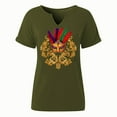 thumbnail image 5 of Fengqque Women's Carnival Printed Fashion Daily Short Sleeve V-neck Casual Waist-cinching Shirt Army Green S(S), 5 of 6