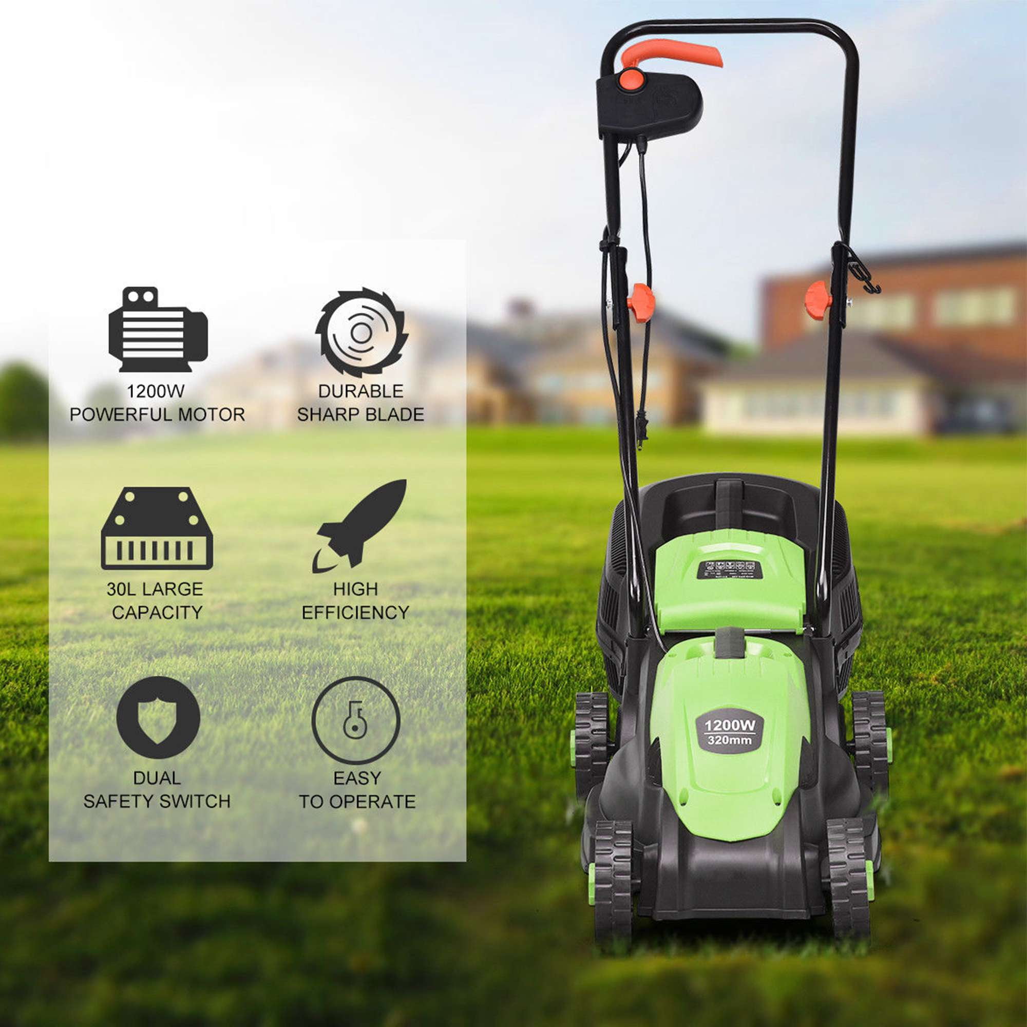 Costway 12 Amp 14 Inch Electric Push Lawn Corded Mower With Grass Bag Green Green