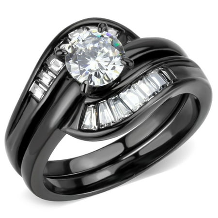 Luxe Jewelry Designs Women s Black IP Stainless Steel Ring with Cubic Zirconia – Size 6