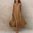thumbnail image 2 of Women's One Shoulder Maxi Dress, Sexy Asymmetric Sleeveless Long Dresses, Loose Fit Cotton Linen Feel Summer Beach Vacation Sundress with Pocket, 2 of 5