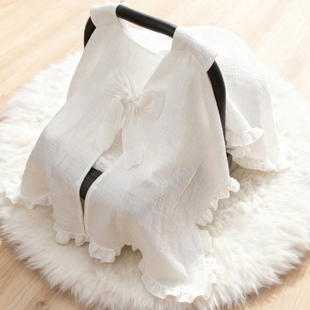 1pc Baby Stroller Cover With Bow Decor & White Lace, Suitable For Baby Stroller & Bassinet, Protect Baby From Sun, Dust And Wind, Newborn Gift