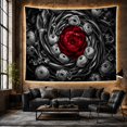 thumbnail image 6 of Red Peony in Spiral Floral Arrangement, Dramatic Dark Academia for Nature Lovers, Black and Gray Botanical Art, Birthday Gift, Tapestry Wall Hanging for Bedroom and Living Room, 6 of 7