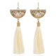 thumbnail image 1 of Nvzi Pendientes y aretes para hombre, aretes de diamantes con incrustaciones de metal, aretes largos con borlas en forma de abanico (blancos), 1 of 1