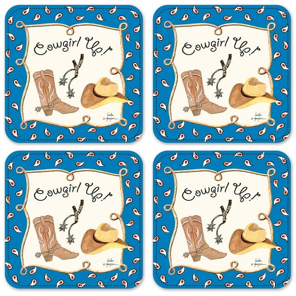 Vinyl Drink Coasters - Set of 4 - Cowgirl Up