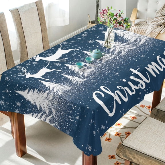 BZSMCE Square Tablecloth Elegant Reindeer Soaring on Snowflake Pattern Pattern Tableclothes