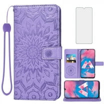Asuwish Compatible with Samsung Galaxy M30/A40S Wallet Phone Case and Tempered Glass Screen Protector Flip Credit Card Holder Stand Mandala Flower Cell Cover for 30M M305F Women Men Purple