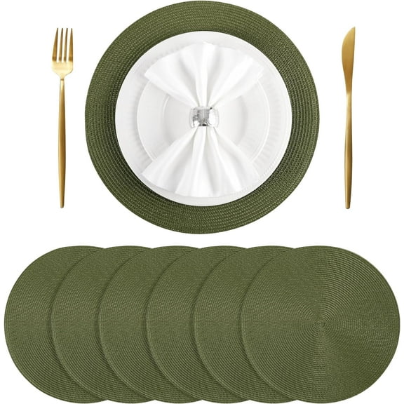 DizeyBoyo Round Braided Placemats Set of 6, Round Table Mats for Indoor Dining Table, Washable Woven Non-Slip Placemats for Christmas Decoration,7 inch(Dark Green)