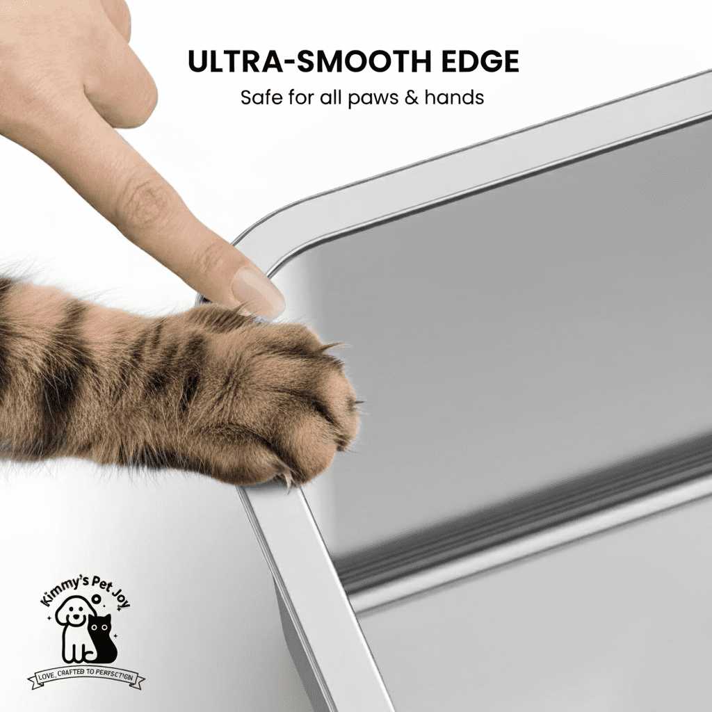 CrazyMall Extra Large Non-Slip Stainless Steel High-Sided Cat Litter Box Set with Multi-functional Eco-friendly Cat Scratcher, Silver