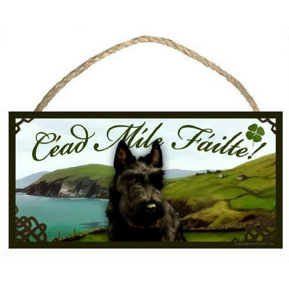 Scottish Terrier Dog Irish Welcome Sign / Plaque C�ad M�le F�ilte featuring the art of Scott Rogers