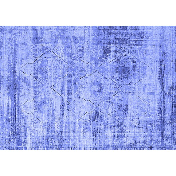 Ahgly Company Machine Washable Indoor Rectangle Oriental Blue Industrial Area Rugs, 5' x 8'