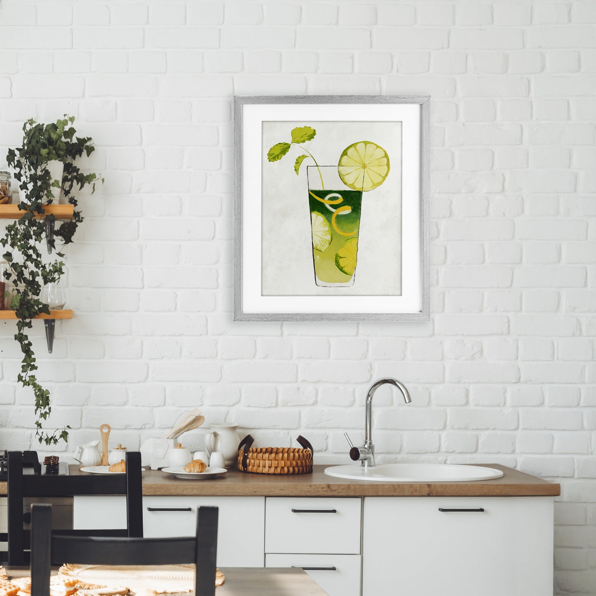Stupell Industries Summer Cocktail Lime Mint Gray Framed Print Under Glass, design by Lorenzo Collective