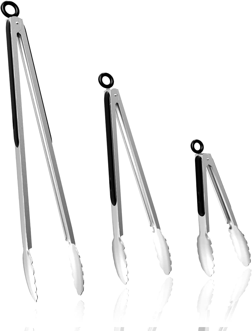 9 Inch and 12 Inch Set of 2 Stainless Steel and Silicone Kitchen Tongs and Cooking Utensils with Built-in Stand 