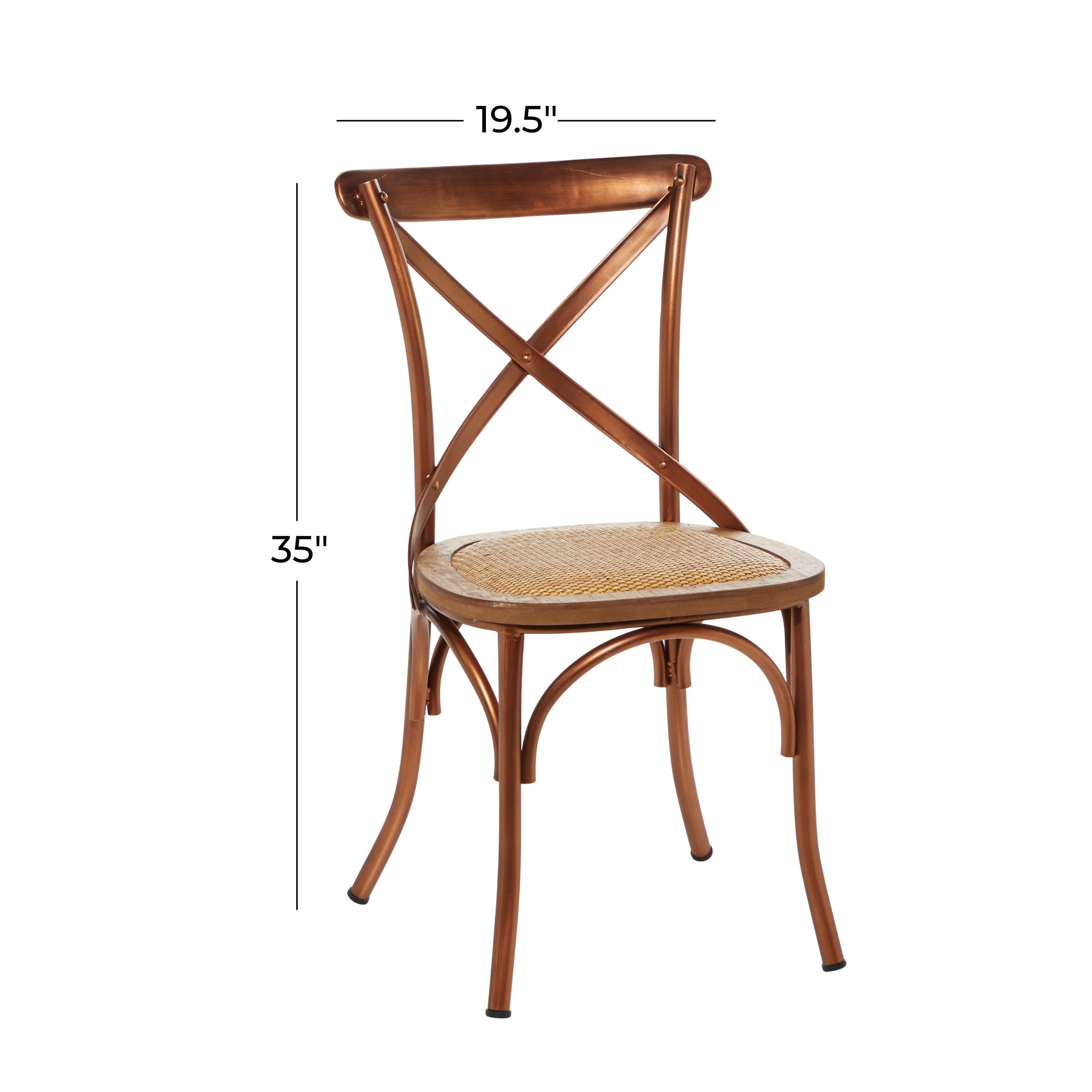 DecMode Metal Dining Chair with Brown Rattan Seat, Set of 2, Copper