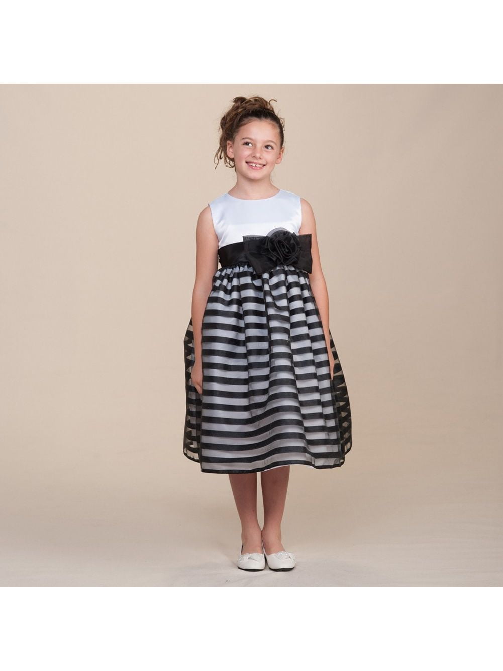 black and white striped flower girl dress