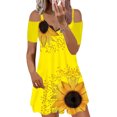 thumbnail image 1 of MAWCLOS Robe T-shirt Tunique Courte Mini Robes T-shirt Robe d'Été Ligne A Boho Imprimé Floral Jaune P, 1 of 2
