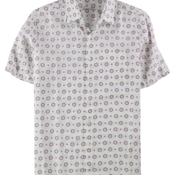 Tasso Elba Mens Medallion Button Up Shirt, White, Small