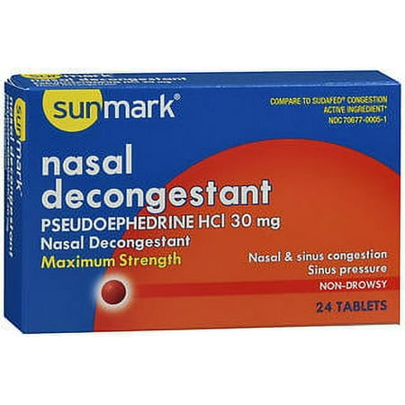 Sunmark Nasal Decongestant Tablets, 30 mg, 24 Count