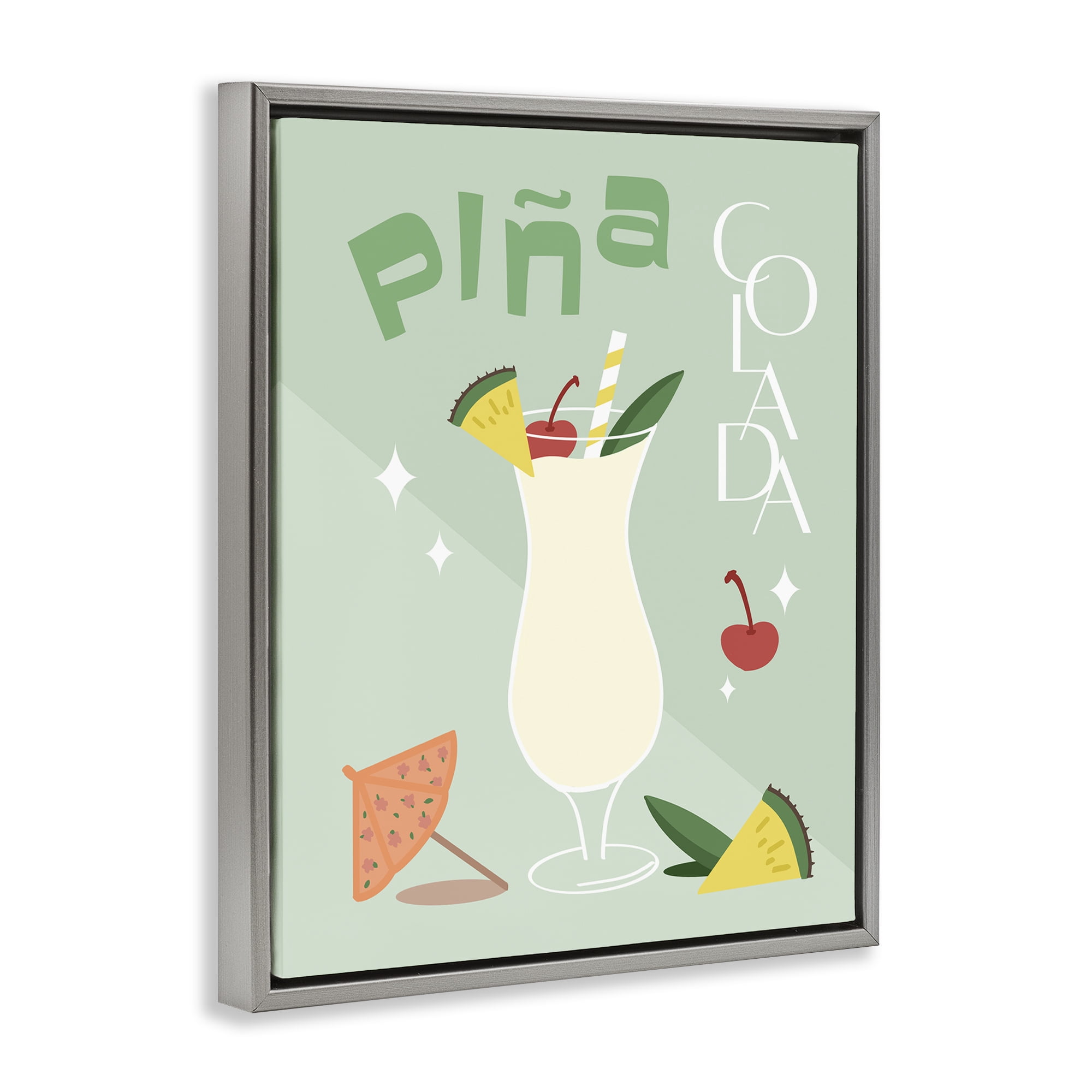 Stupell Industries Pina Colada Typography Food & Beverage Painting Gray Floater Framed Canvas Art Print Wall Art, 17 x 21