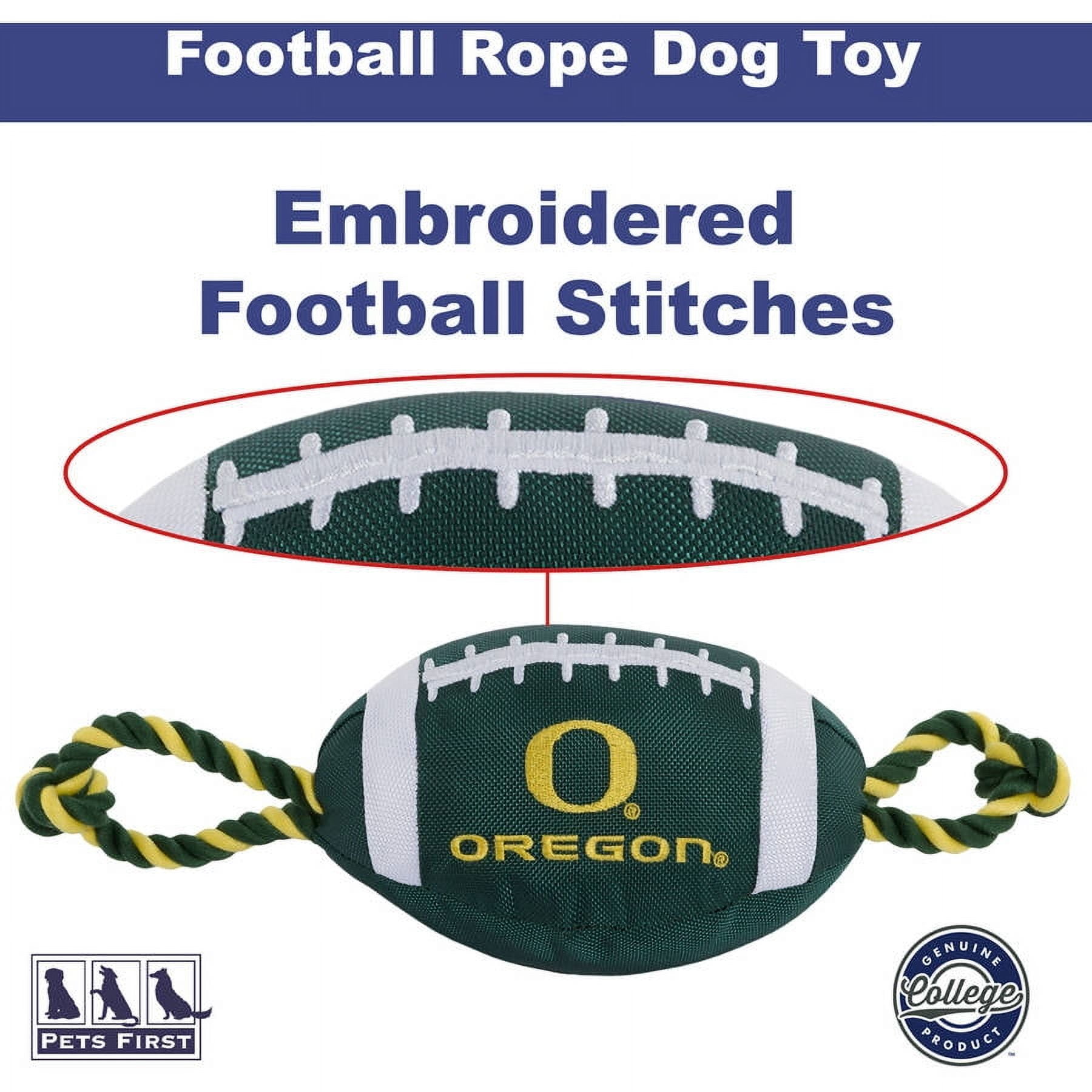 Pets First NCAA Oregon Ducks Strong, Durable, Chewable Football Dog Toy with Inner Squeaker and Side Ropes, Officialy Licensed