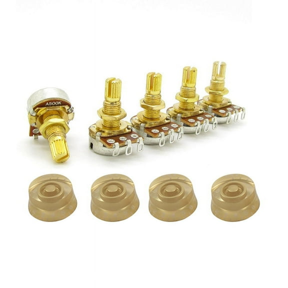 4 Pcs Electric Guitar Control Speed Knobs Gold & 5x Guitar Potentiometer Audio Volume & Tone Pots Switch Control A500K,5*Guitar Potentiometers 5*Nuts 5*washers 4*speed control knob