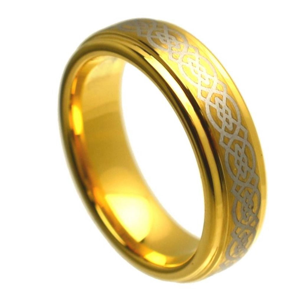 Bullnose Groove Pattern 18ct Yellow Gold 6mm Wedding Ring main image 0