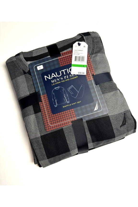 Mens 2 Pc Relaxed Fit Waffle Knit Pajama Set Storm Grey Black Large