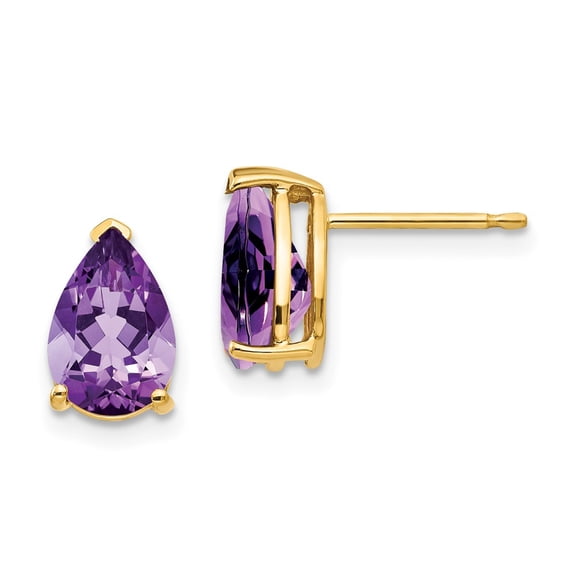 Primal Gold 14K Yellow Gold 9x6mm Pear Amethyst Earrings