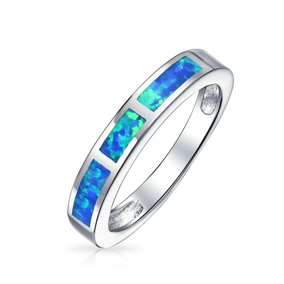 Bling Jewelry Womens Blue Opal Inlay Stackable 1/2 Eternity Band Ring Sterling Silver