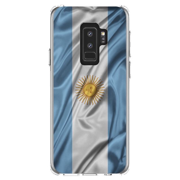 DistinctInk Clear Shockproof Hybrid Case for Samsung Galaxy S9  PLUS (6.2" Screen) - TPU Bumper, Acrylic Back, Tempered Glass Screen Protector - Argentina Waving Flag