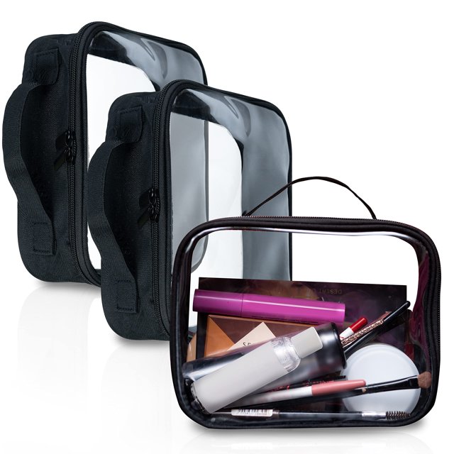 Bolsas de maquillaje transparentes Bolsafy, 3 unidades, negras, impermeables y resistentes a las fugas
