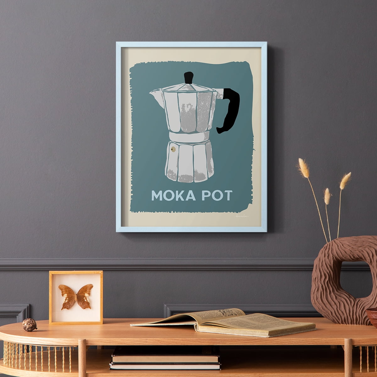 Modern Coffee II in Blue Solid Wood 11 x 14 Framed Print