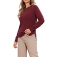 thumbnail image 4 of Pullover Sweaters for Women Long Sleeve Crew Neck Knit Sweater Tops Casual Fall Outfit 2025 M Wine Red, 4 of 6