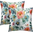thumbnail image 2 of Set of 2 Watercolor Flowers Decorative Throw Pillow Covers Spring Cushion Cover 18x18 Inch Pink Floral Green Eucalyptus Leaves Outdoor Pillow Cases for Home Porch Bedroom Decor, 2 of 6