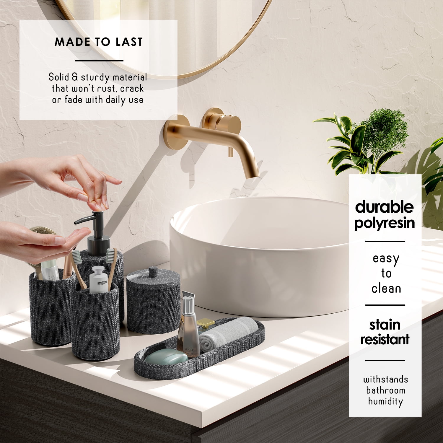 Lammaloe Coal Bathroom Accessories Sets and Shower Caddy for Bathroom Sets with Shower Curtain Sets for Bathroom Decor with Toothbrush Holder