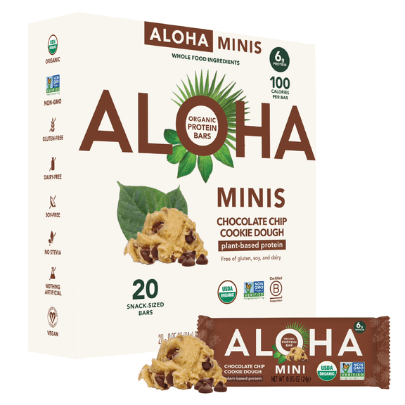 ALOHA, Plant Based Protein Mini Bars, Chocolate Chip Cookie Dough (Pack of 20)
